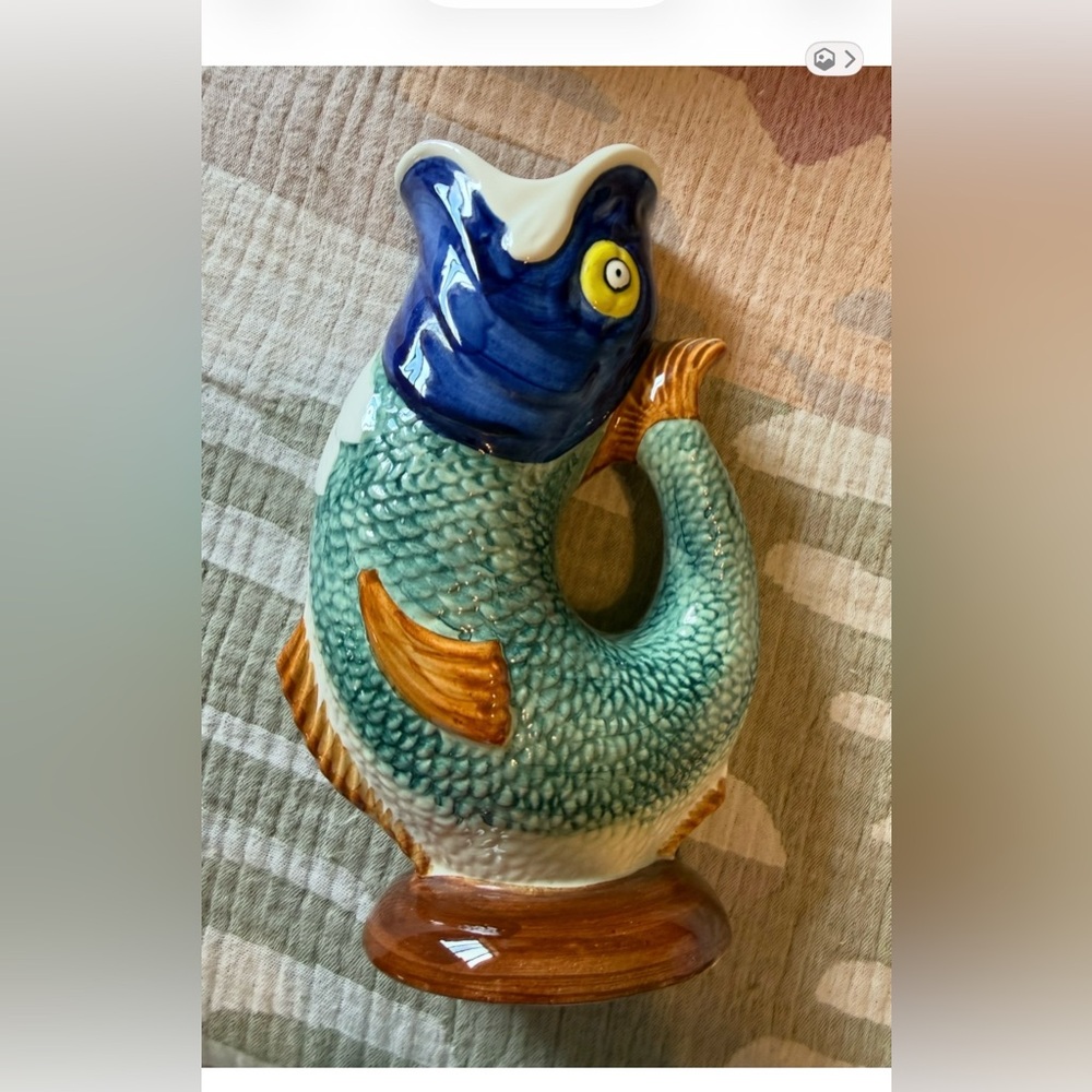 VINTAGE Majolica Portugal, Gurgling Carp, Pitcher